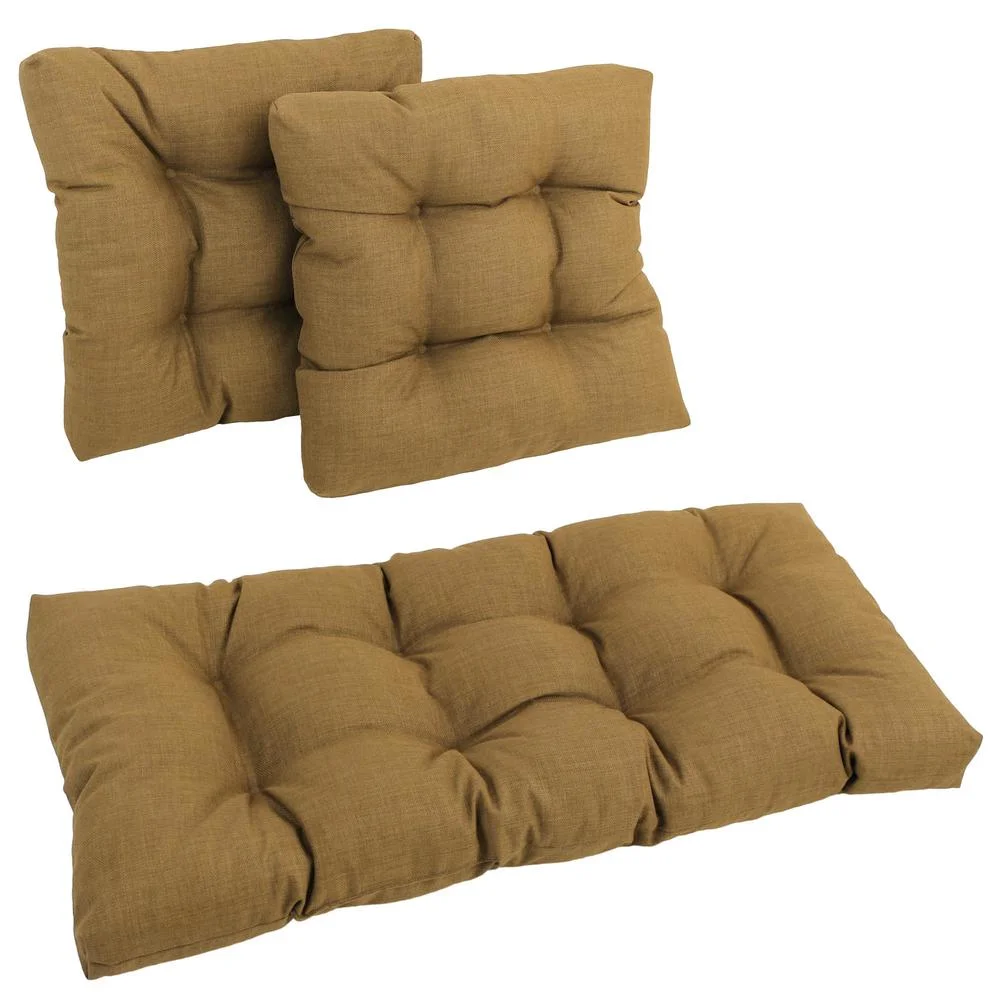 Blazing Needles  Squared Solid Spun Polyester Tufted Settee Cushions, Wheat - Set of 3