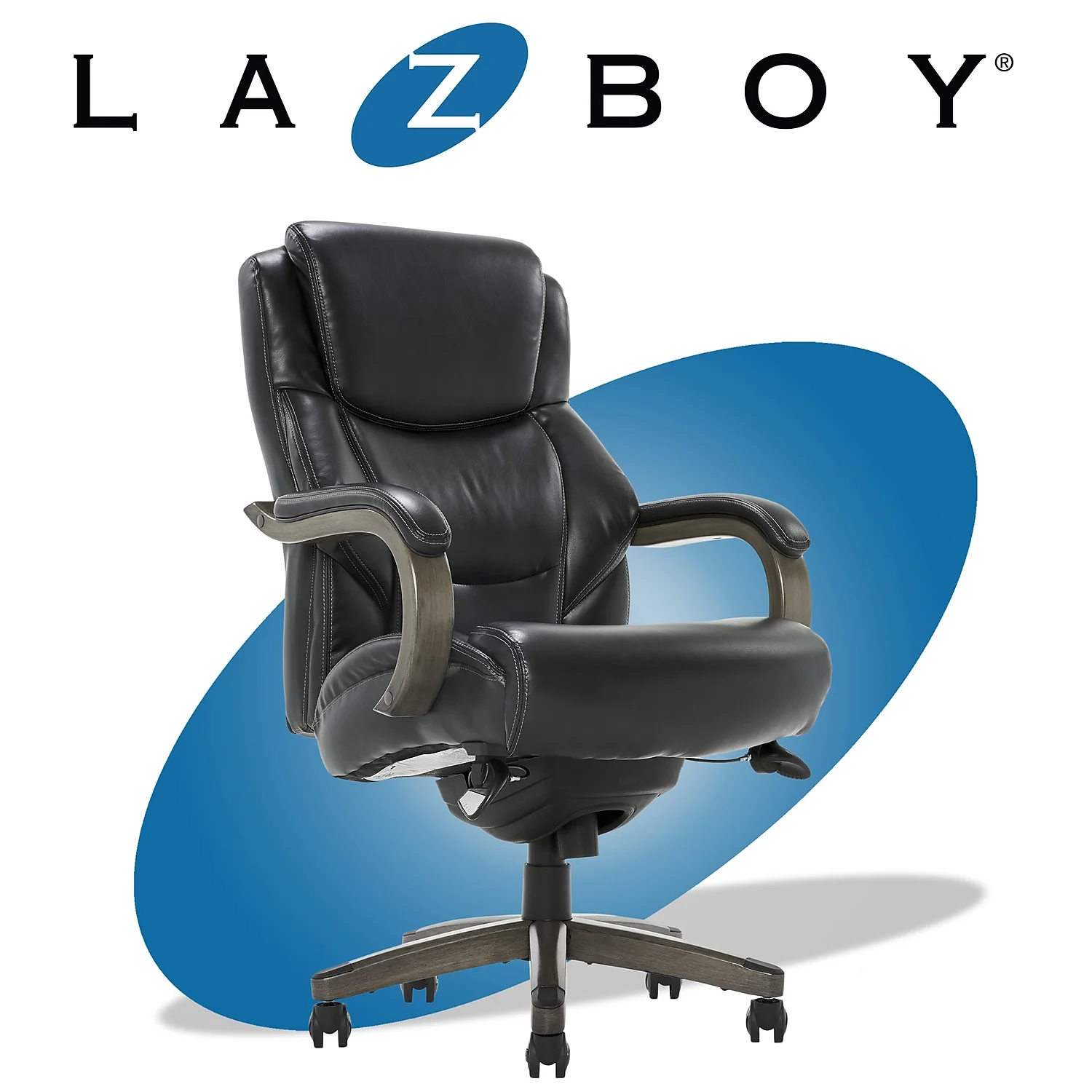 La-Z-Boy Delano Ergonomic Leather Executive Big & Tall Chair 400 lb. Capacity Jet Black/Gray