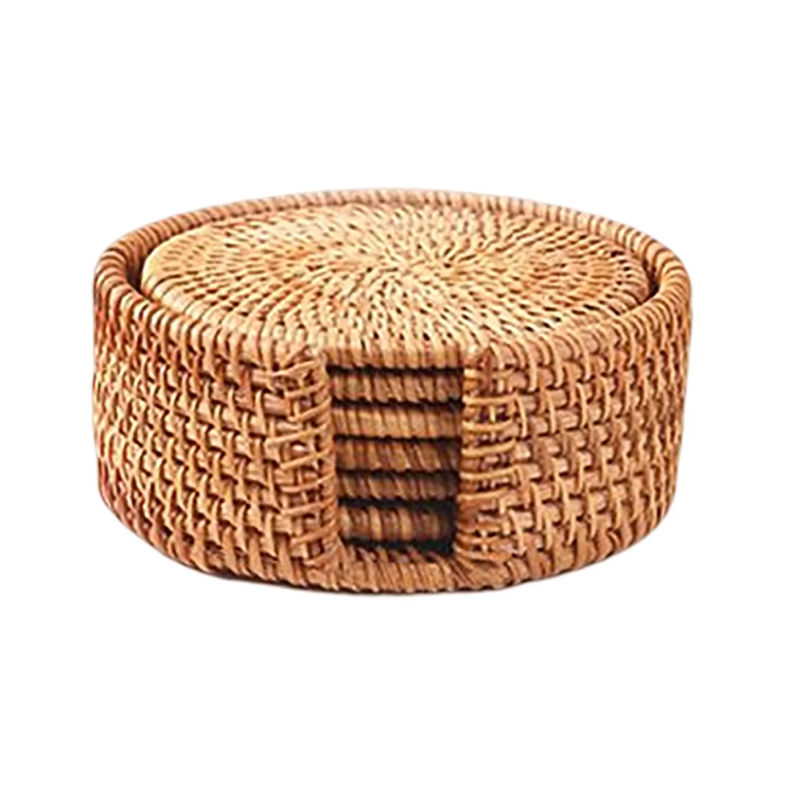 6x Rattan Coasters, for Drinks with Holder Kitchen Table Crafts for Dining Room Kitchen Accessories Round Coasters ,