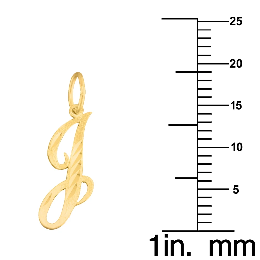 Precious Stars 14K Yellow Gold Diamond-cut Cursive Letter Initial 'J' Pendant with 16