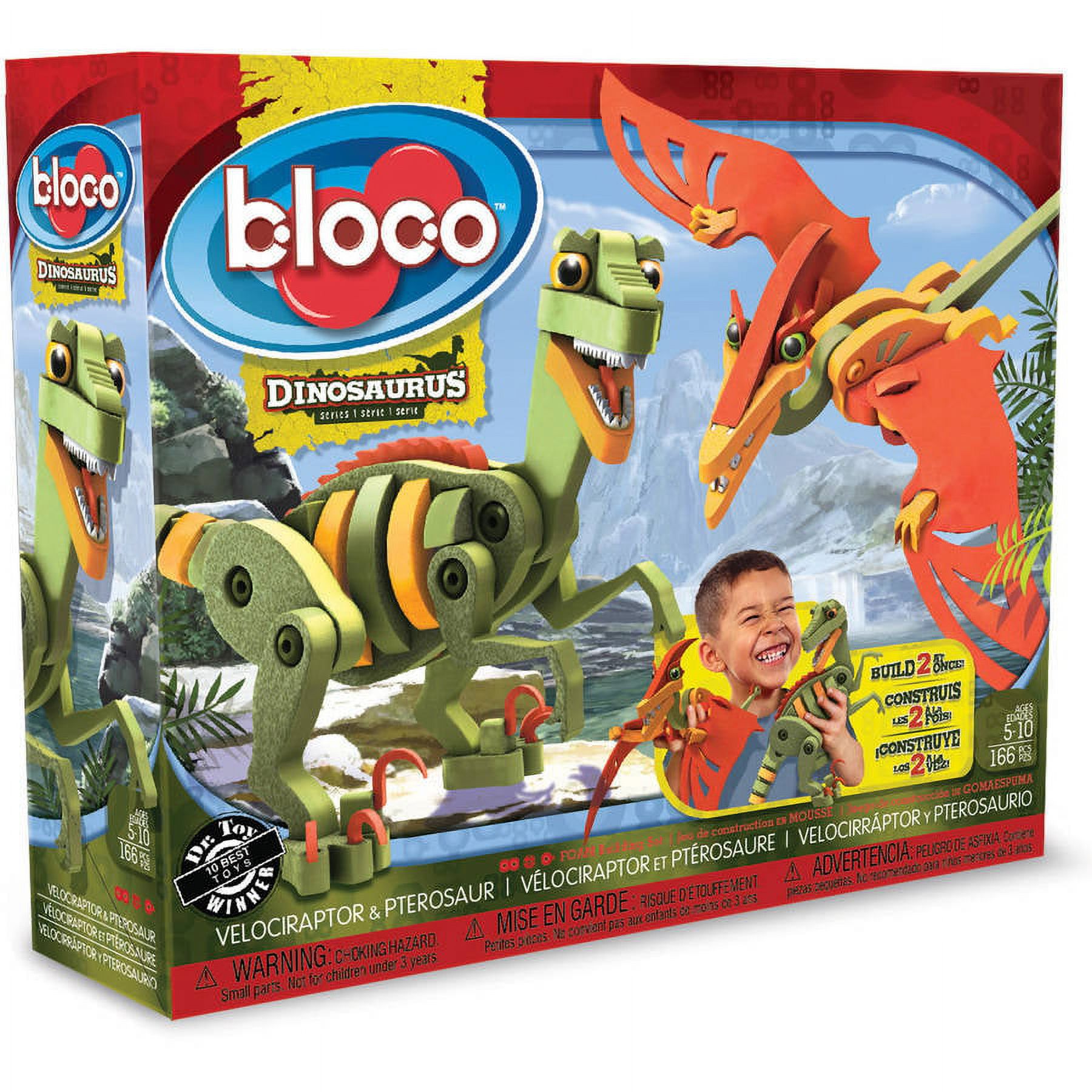 Bloco Toys Velociraptor & Pterosaur | STEM Toy | Jurassic Dinosaurs | DIY Building Construction Set (166 Pieces)