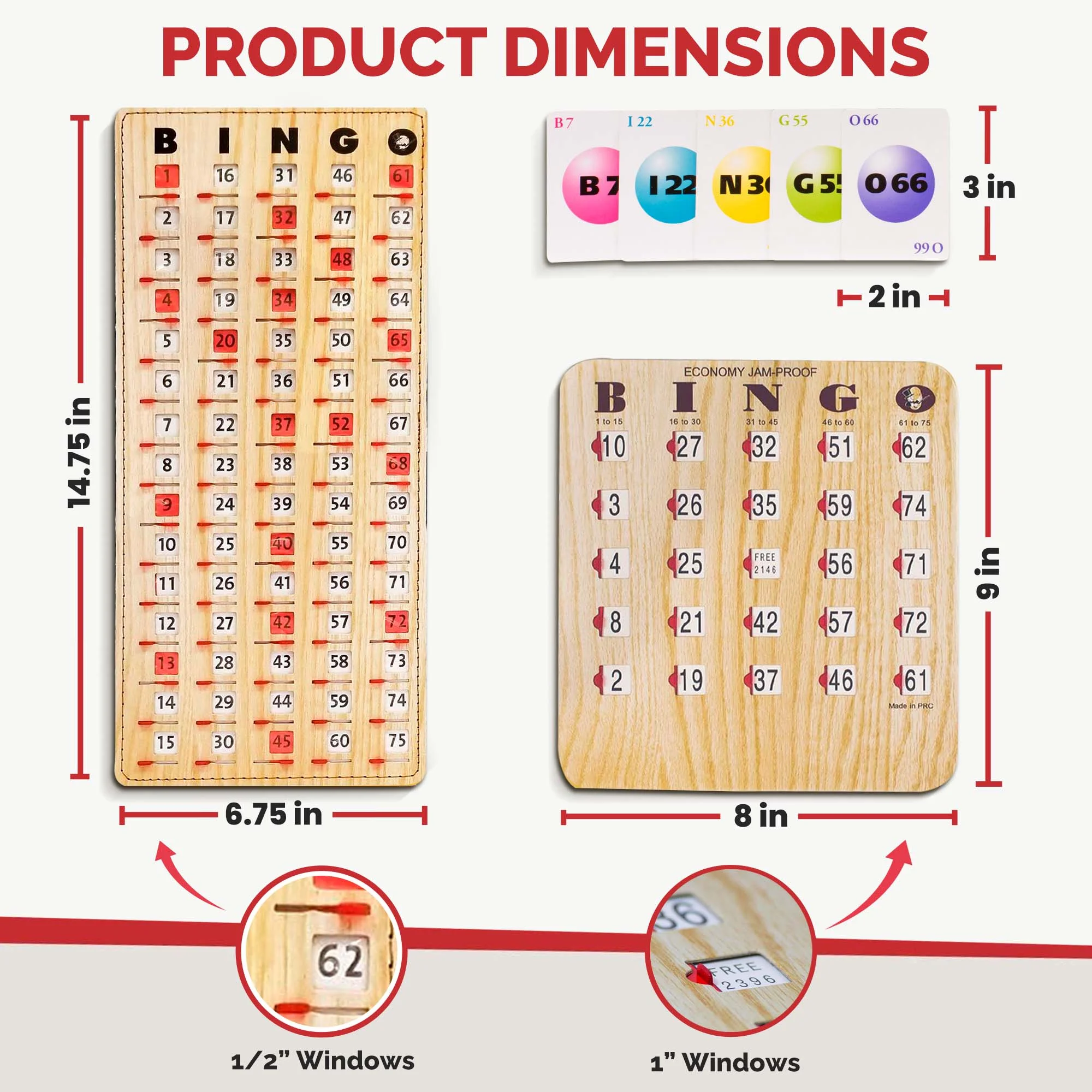 MR CHIPS Jam-Proof Bingo Cards with Sliding Windows - 50 Reusable Shutter Bingo Cards - 75 Bingo Calling Cards - 1 Bingo Master Board - Tan Style
