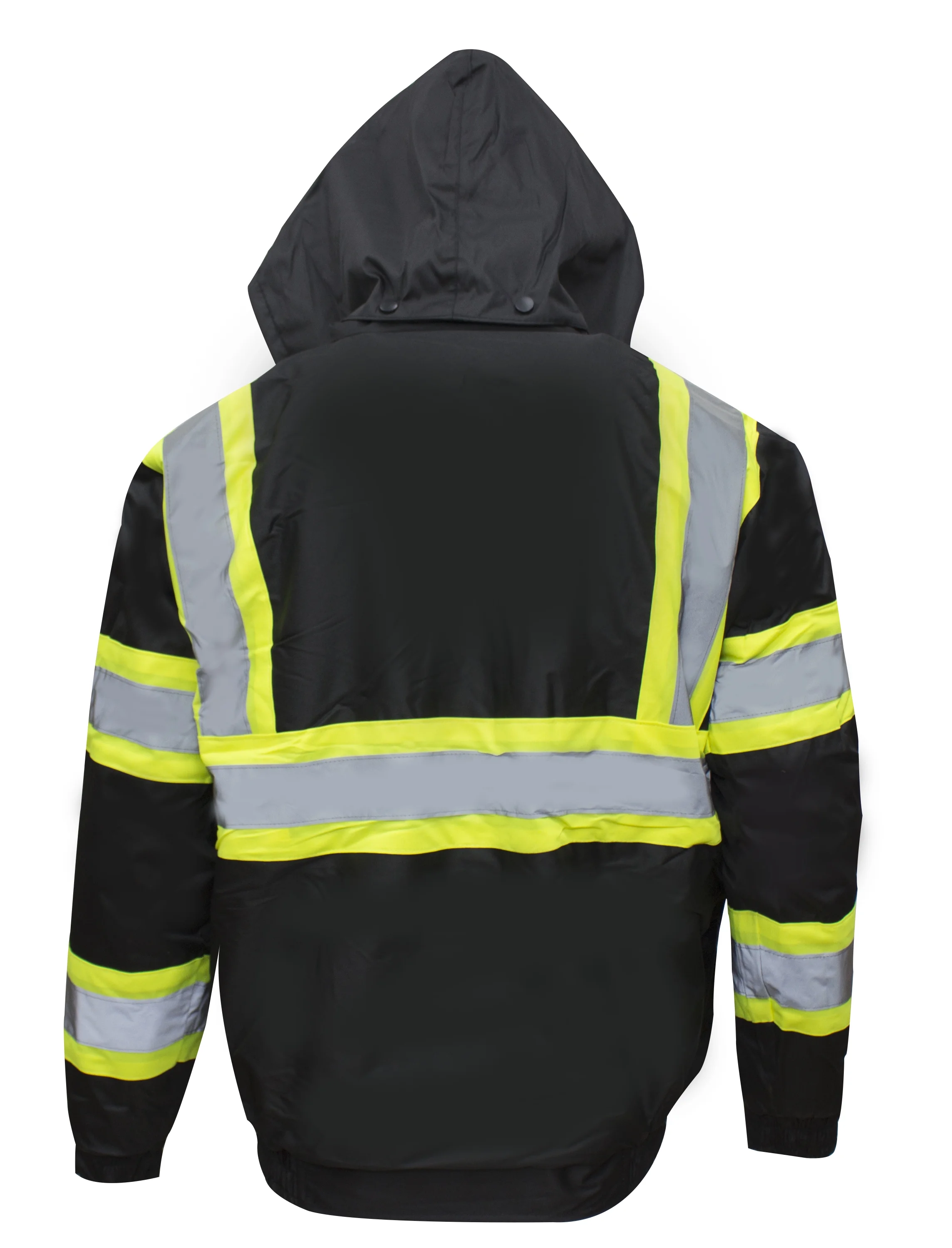 RK Safety WJ9013 Men's ANSI Class 1 Safety Bomber Jacket with Detachable Hood, Reflective Tape, Black, (3XL | 1 EA)