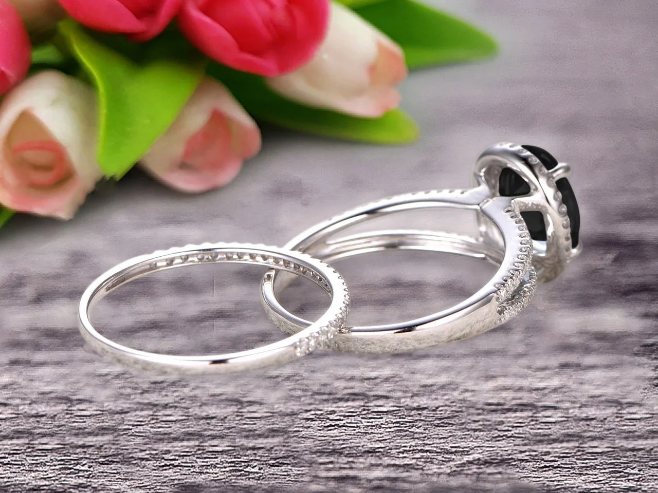 2.75 Carat Black Diamond Moissanite Oval Shape With Split Shank Halo Design Engagement Ring 10k White Gold