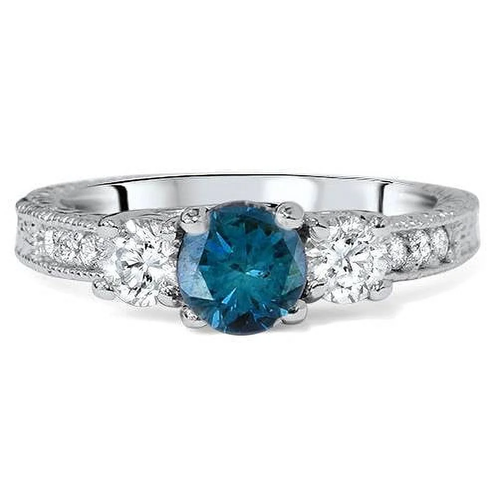 Pompeii3 1ct Vintage Blue Diamond 3-Stone Engagement Ring 14K White Gold