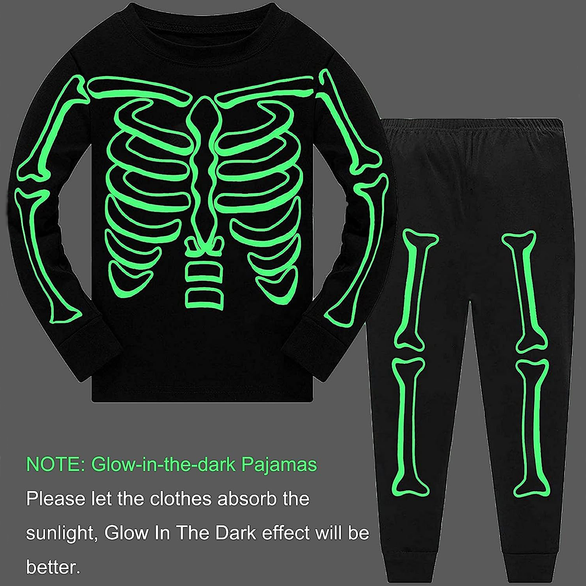 Little Hand Boys Pajamas Set Halloween Glowing Skeleton Sleepwear Pjs 10T