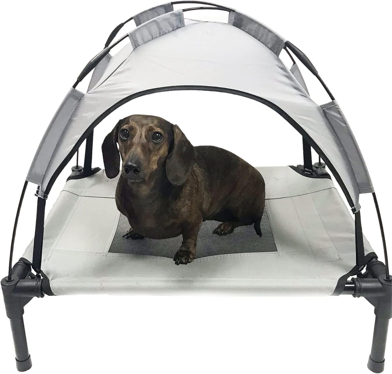 Grey Elevated Pet Cot With Canopy Outdoor Dog Bed- Small- Mesh Raised Tent- Washable