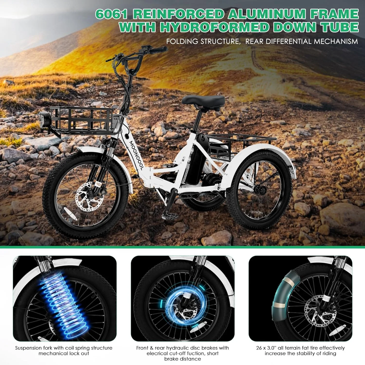 ABORON Folding Electric Tricycle for Adults, 48V Motor 20