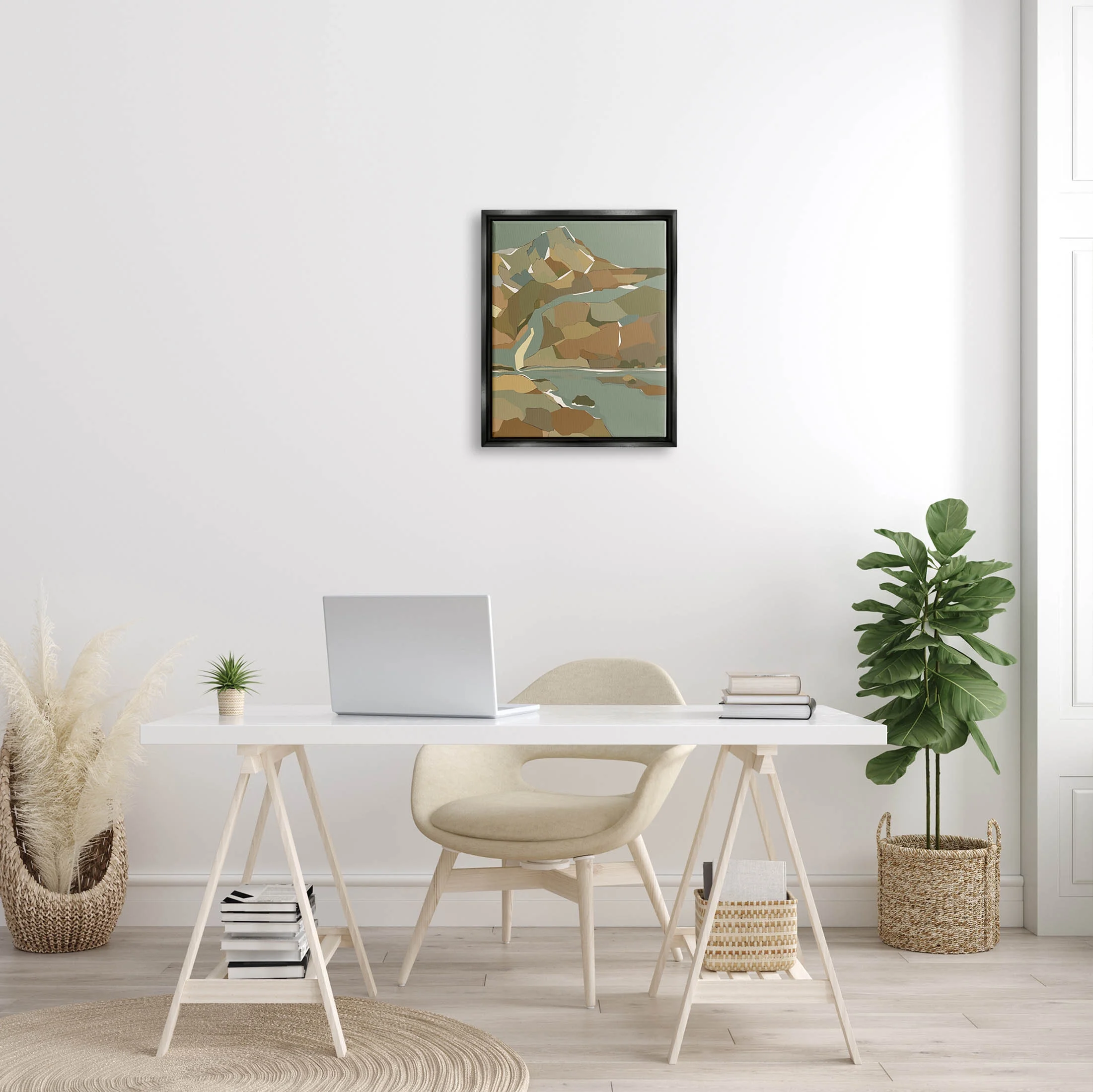 Stupell Industries Abstract Mountain River Blocked Neutrals Graphic Art Jet Black Floating Framed Canvas Print Wall Art, Design by Nikita Jariwala