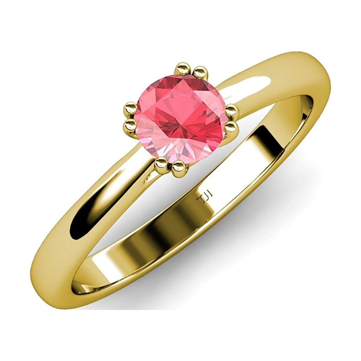 Pink Tourmaline 8 Prong Solitaire Engagement Ring 0.95 ct in 14K Yellow Gold.size 8.5