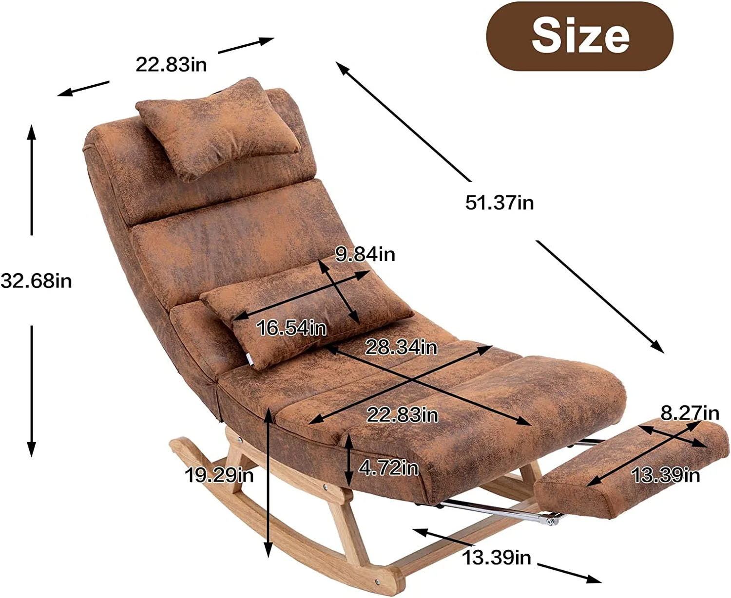 UPYOOE Rocking Chair Nursery,Lazy Boy Recliner Technical Fabric Armless Rocking Chair with Footrest and 2 Pillowers for Kids Room,Bedroom, Living Room,Office (Technical Fabric Coffee)