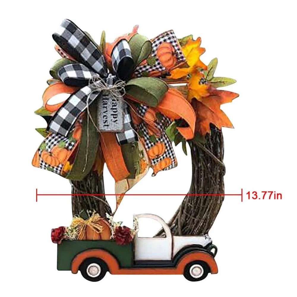 Fall Black And White Plaid Ribbon Decor Front Door Maple Leaf Truck Garland 35Cm/13.77