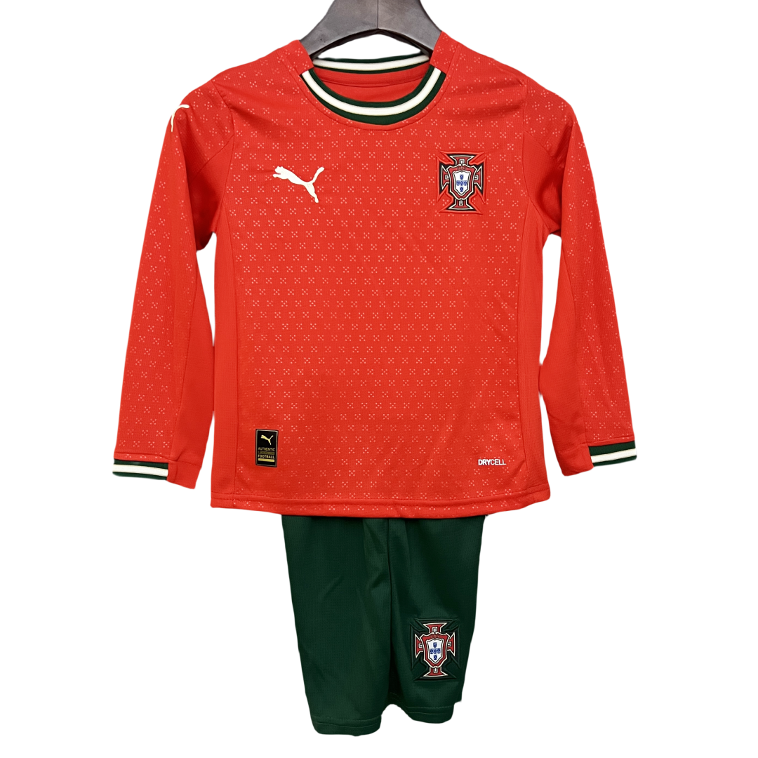 Kid's Portugal Home Long Sleeve Jersey+Shorts 2025