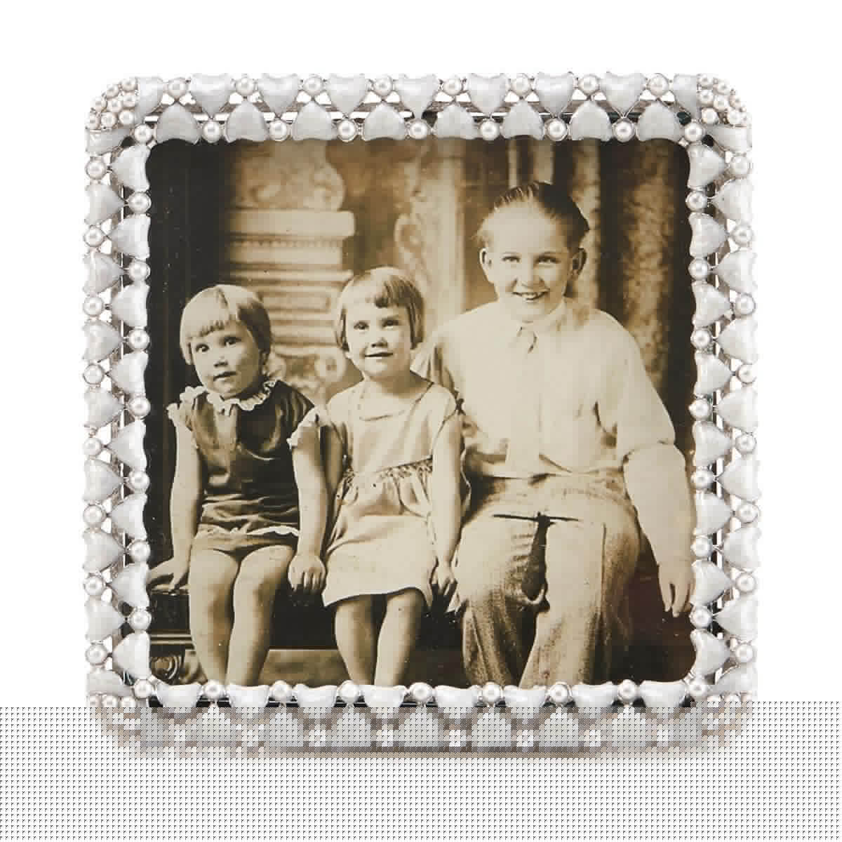 Enamel Frame With Small Pearls Square - White