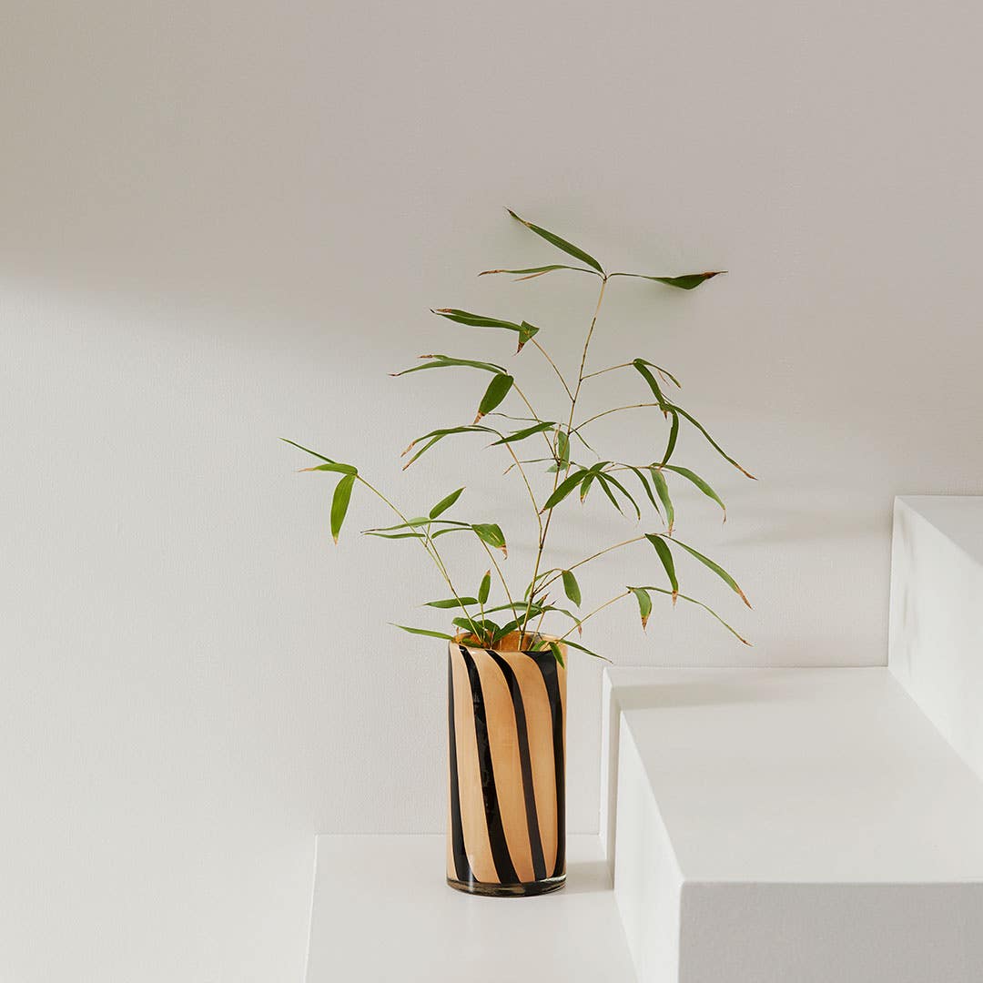 Barton Stripe Glass Vase - Beige/Black