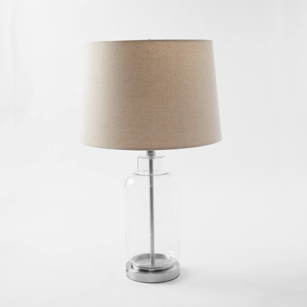 Glass Clear Bottle Lamp Linen Shade