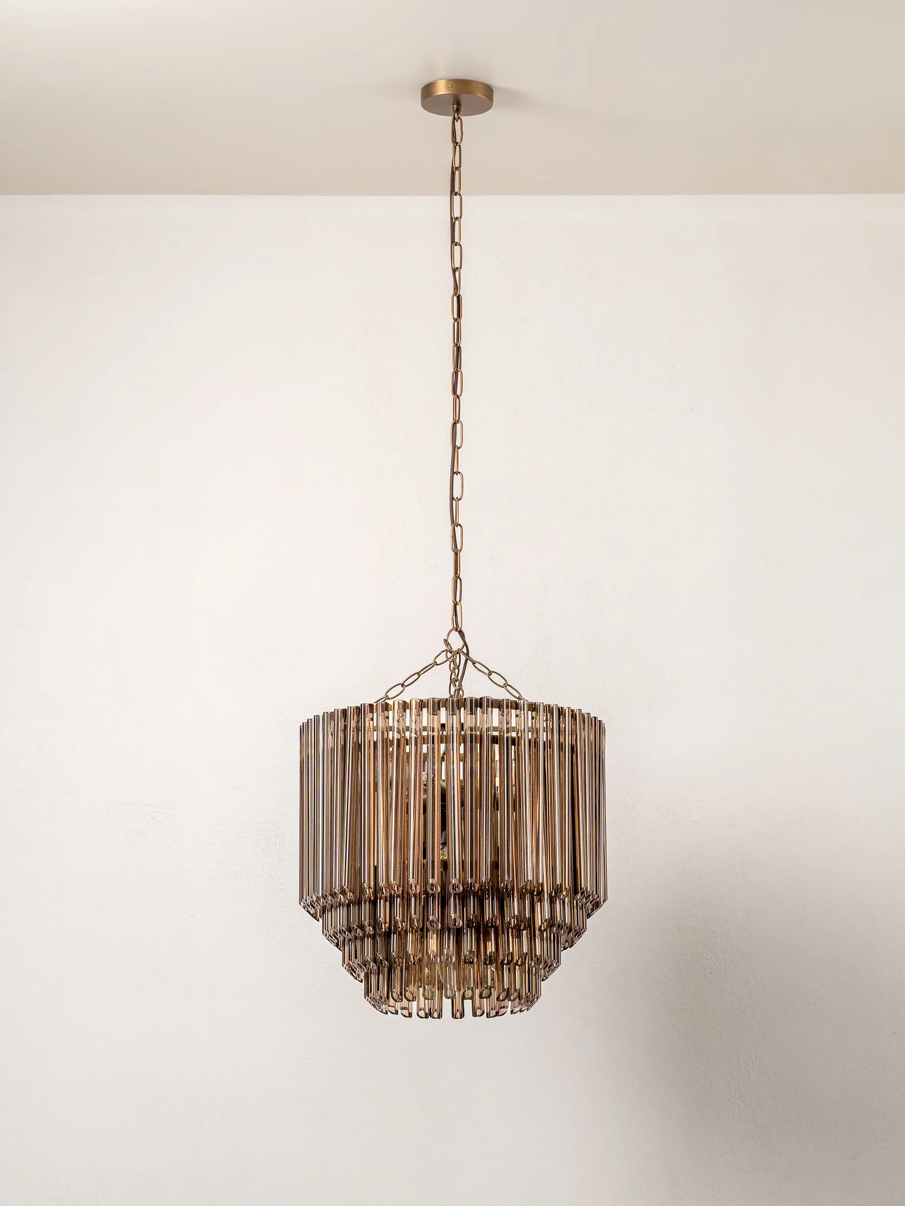Petalia - 9 light bronze and smoked chocolate glass tube tall chandelier