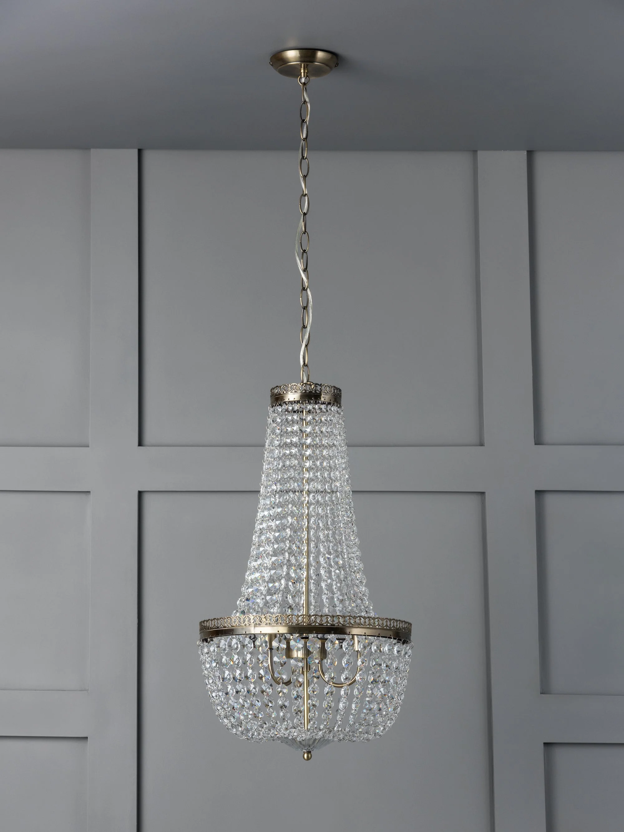 Pioni - 3 light antique brass crystal glass chandelier