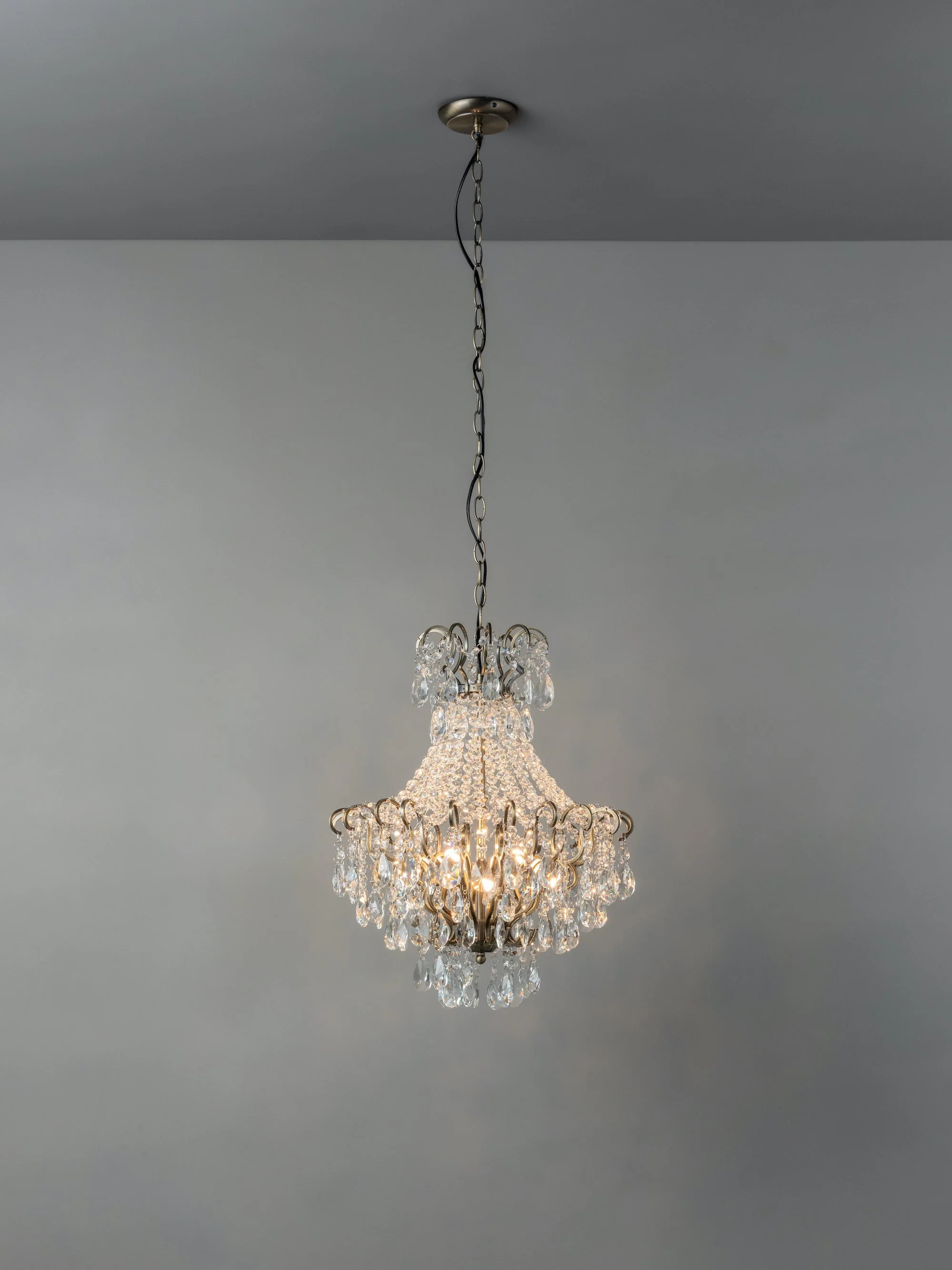 Lina - 4 light antique brass crystal glass chandelier
