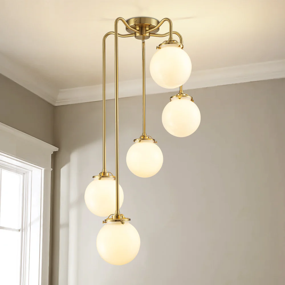 Velroa 5-Light Dimmable Milk Write Glass Transitional Bubble Chandelier (18)