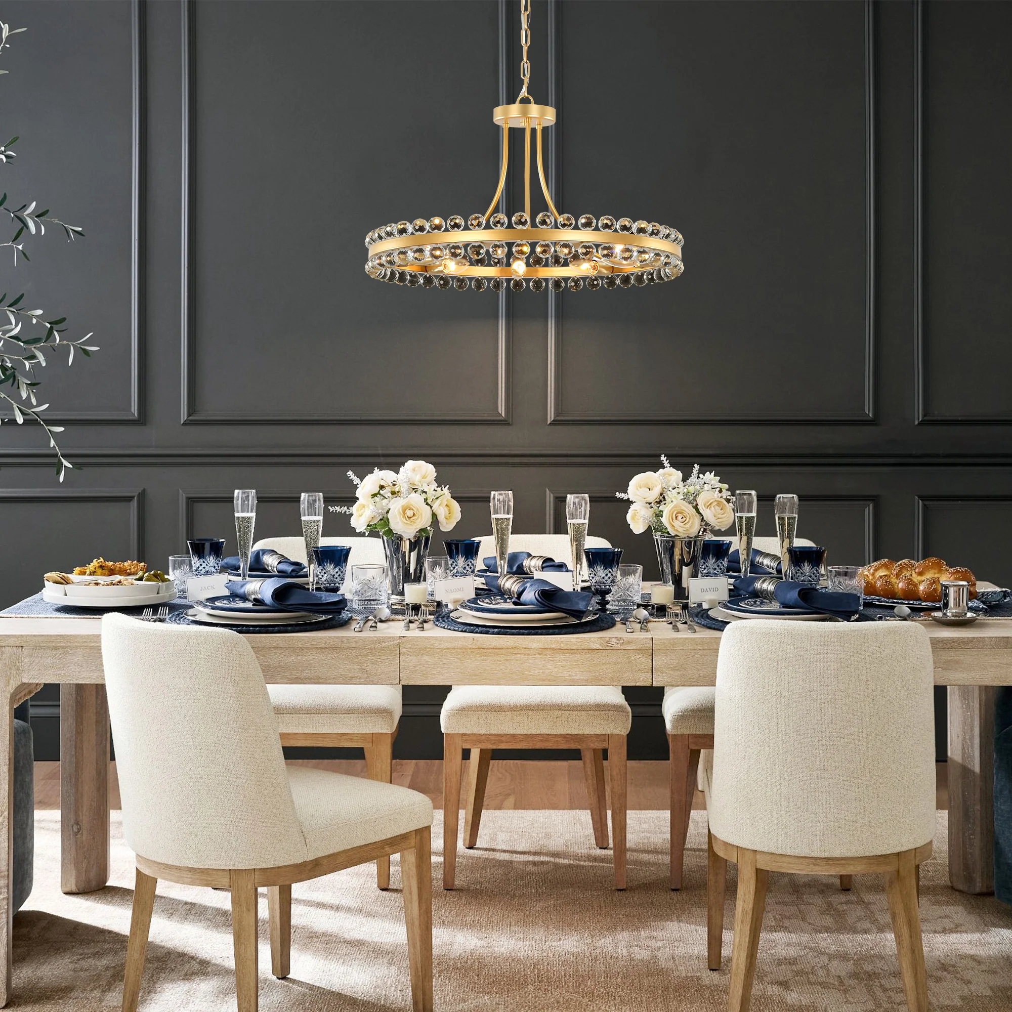 Dresqui 9-Light Dimmable Crystal Classic Ring Globes Dual Mount Chandelier (24)