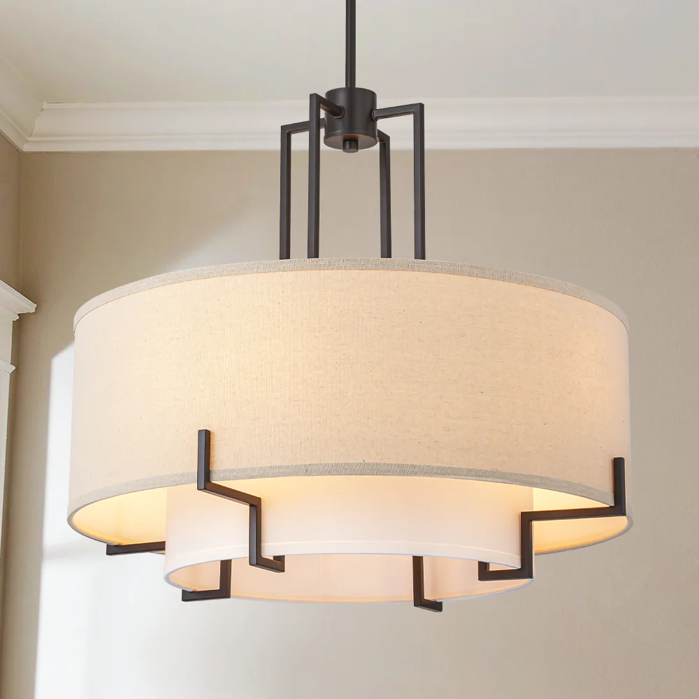 Brilune 4-Light Dimmable Fabric Boho Drum Shaded Chandelier (25)