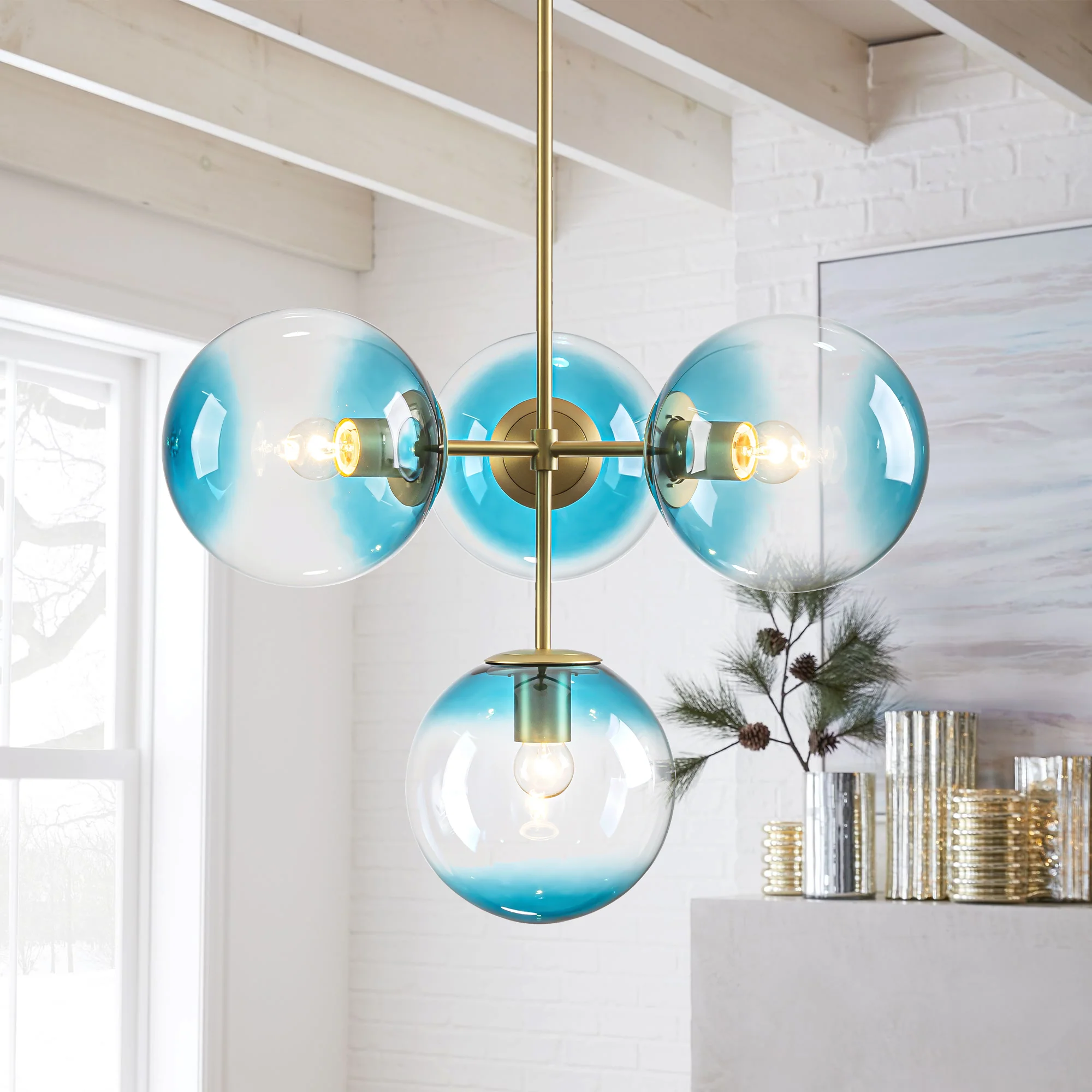 Soluma 4-Light Gradient Blue Glass Contemporary Bubble Chandelier (24)