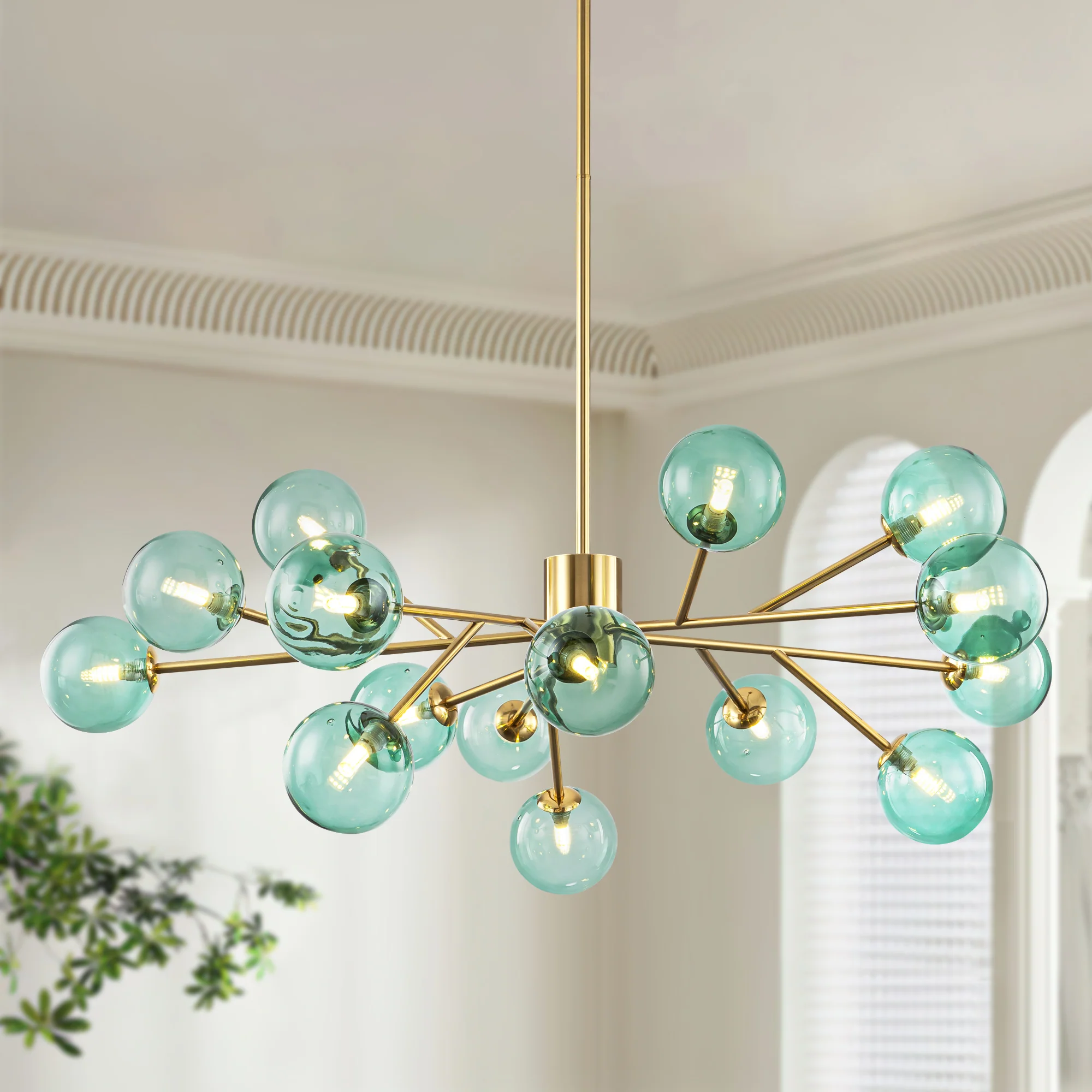 Dresqui 15-Light Dimmable Transitional Green Glass Bubble Chandelier (40)
