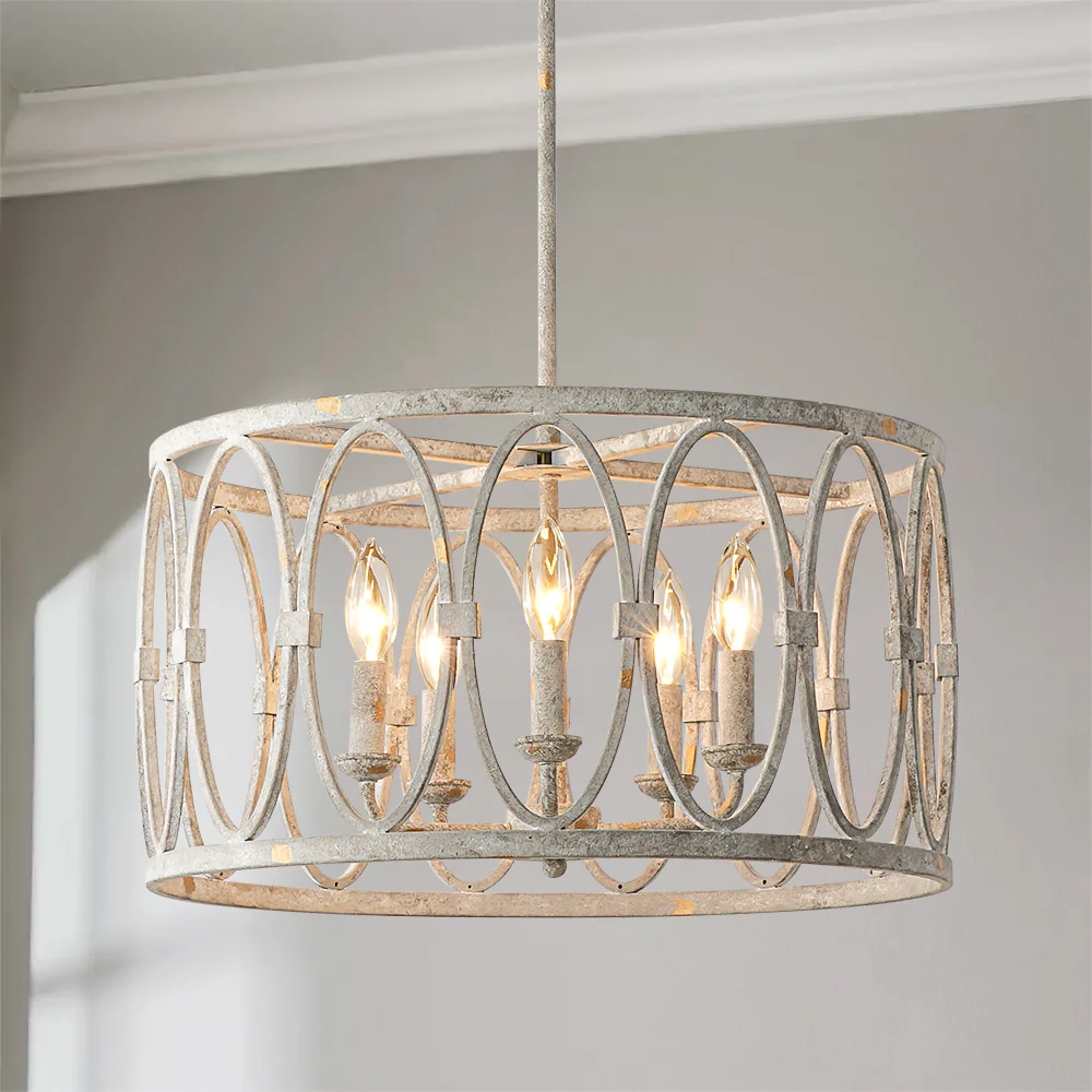 Virelle 5-Light Farmhouse Drum Candlestick Rustic Chandelier (20)