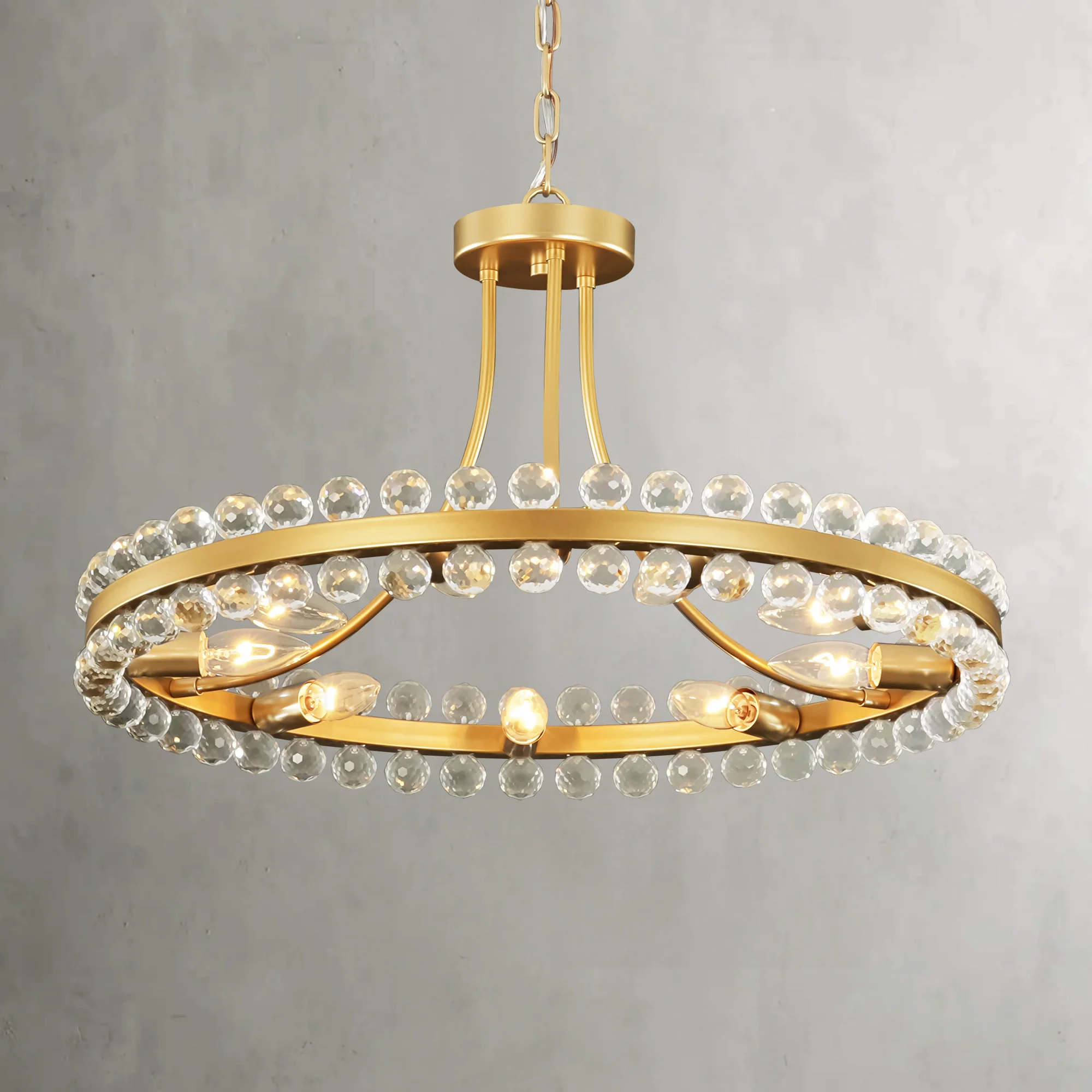 Dresqui 9-Light Dimmable Crystal Classic Ring Globes Dual Mount Chandelier (24)
