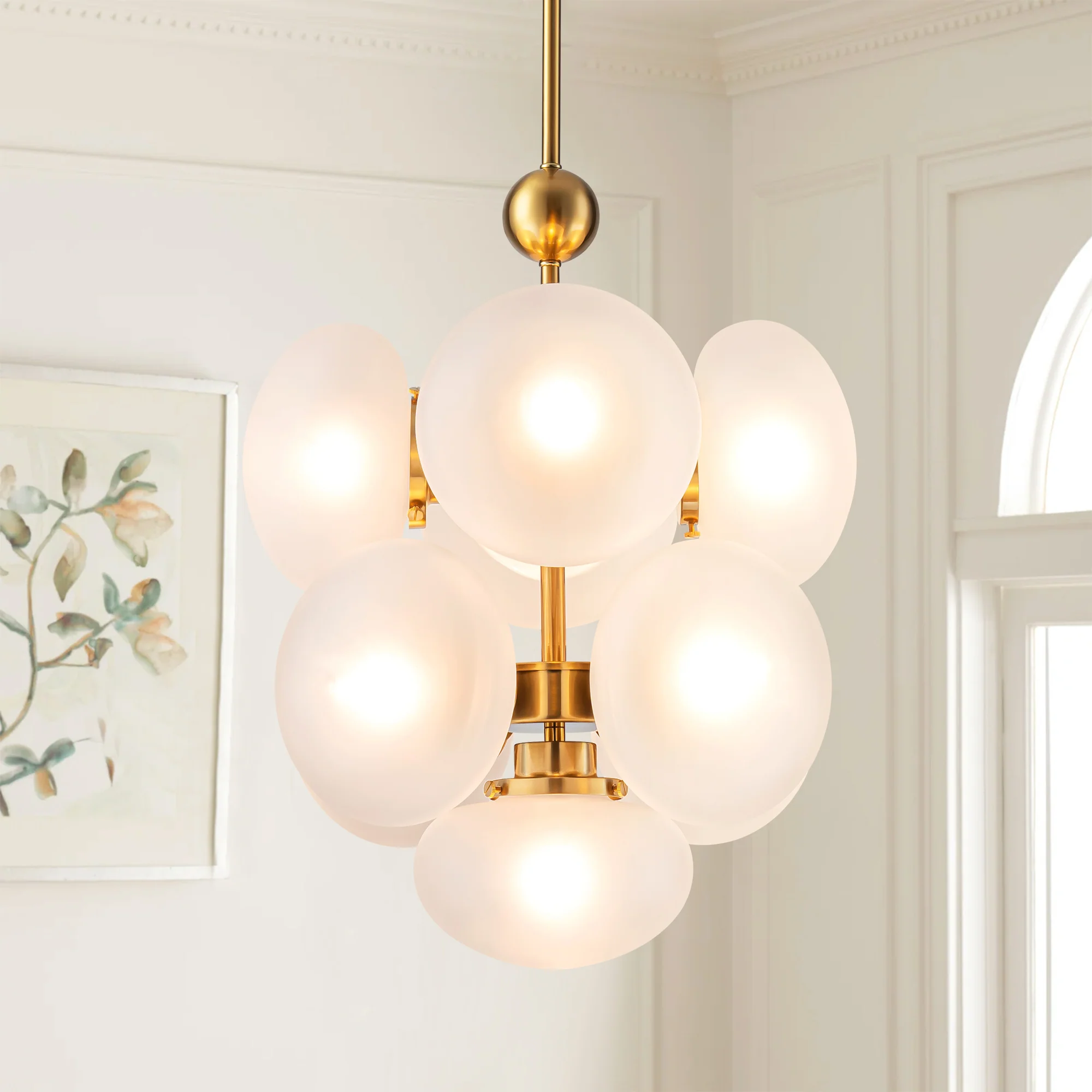 Velroa 9-Light Dimmable Glass Modern Globe Cluster Chandelier (15)