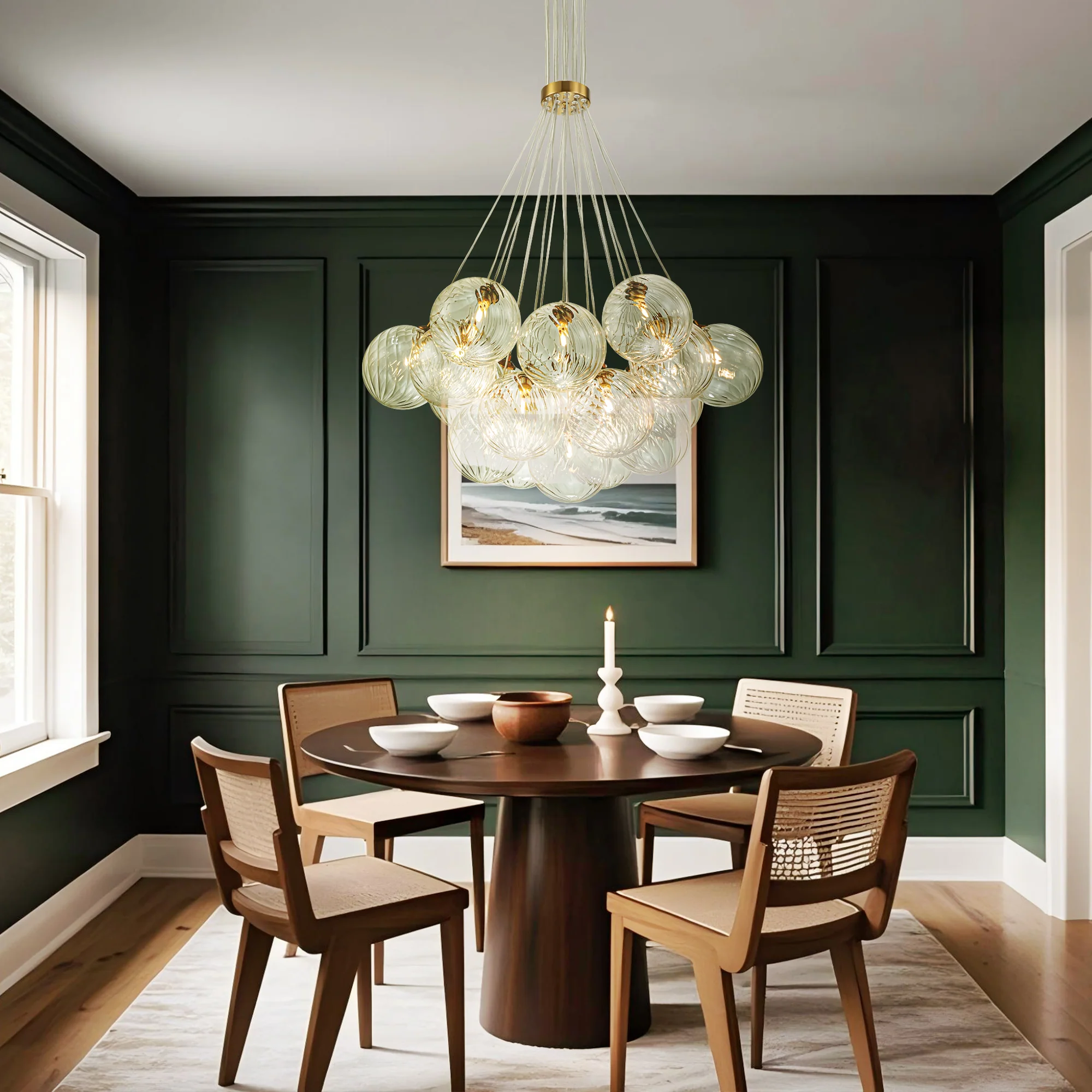 Dresqui 13-Light Dimmable Ribbed Glass Modern Bubble Chandelier (25-29)