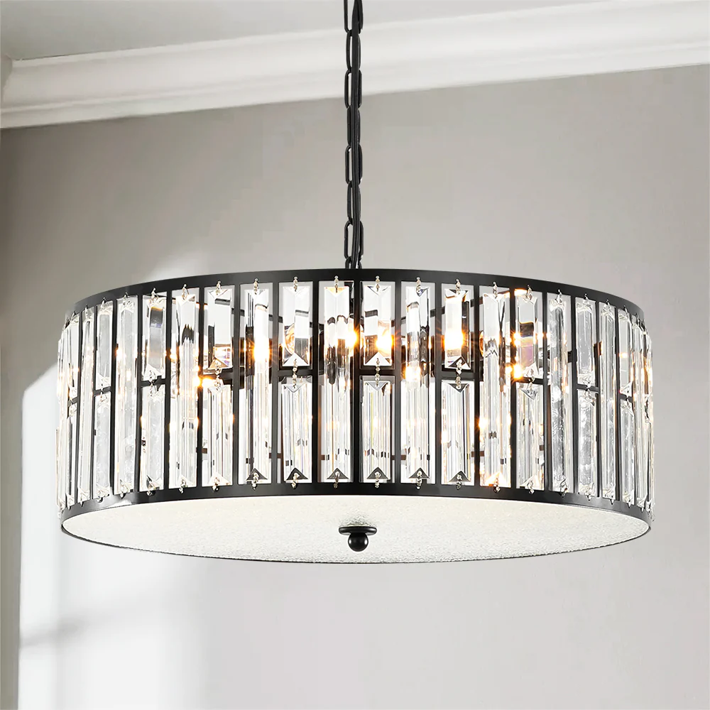 Velroa 6-Light Dimmable Crystal Modern Drum Shaded Chandelier (19)