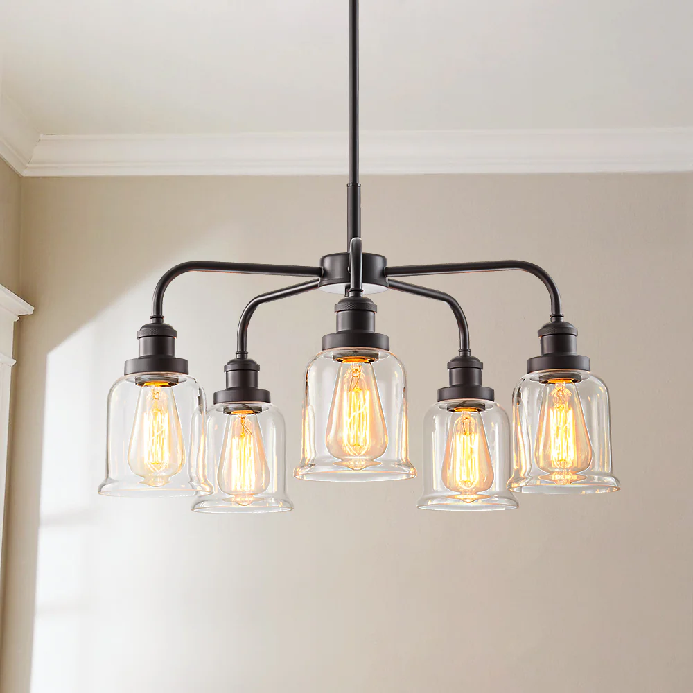 Avelon 5-Light Dimmable Glass Farmhouse Bell Shaded Chandelier (24)