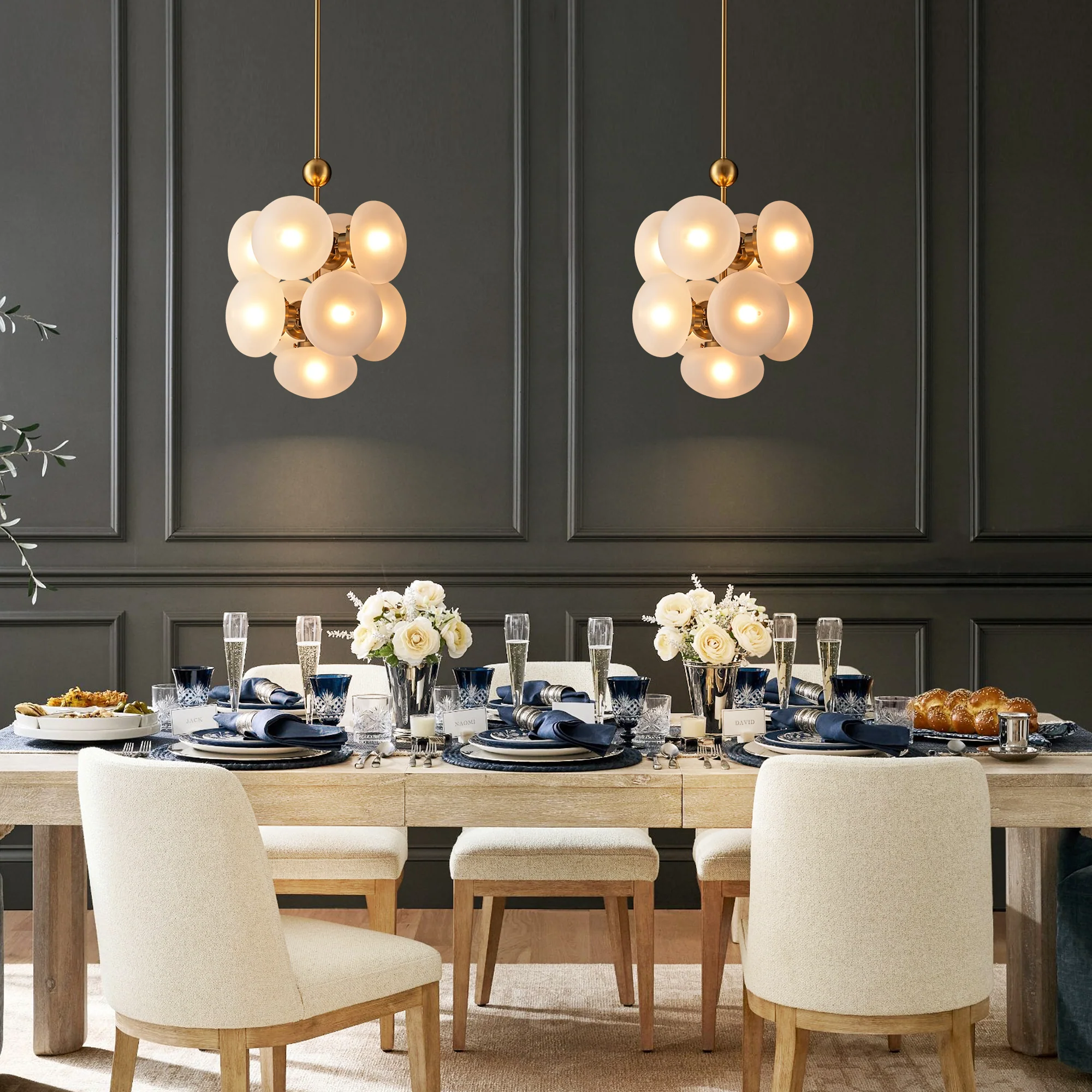 Velroa 9-Light Dimmable Glass Modern Globe Cluster Chandelier (15)